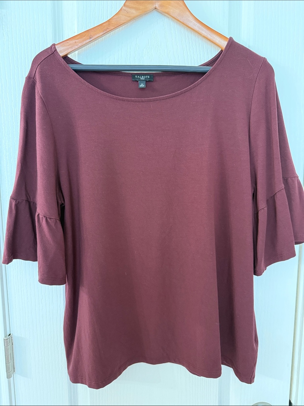 Talbots Burgundy Ruffle Sleeve Short Sleeve Tee